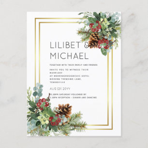 BUDGET Winter Red Berries Pine Cones Weddenschap Briefkaart