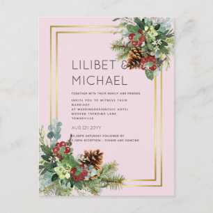 BUDGET Winter Red Berries Pine Cones Weddenschap Briefkaart
