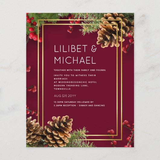 BUDGET Winter Red Berries Pine Cones Weddenschap Flyer (Voorkant)