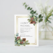 BUDGET Winter Rode Bessen Dennenkegels Bruiloft Briefkaart (Staand voorkant)