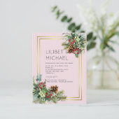 BUDGET Winter Rode Bessen Dennenkegels Bruiloft Briefkaart (Staand voorkant)