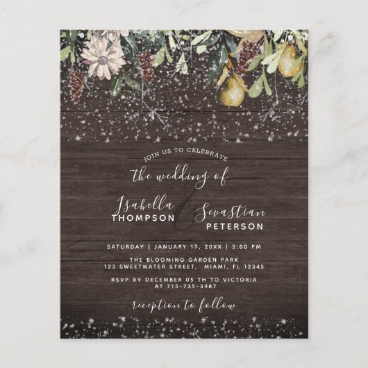 Budget Winter Rustic Snowy Weddenschap (Voorkant)