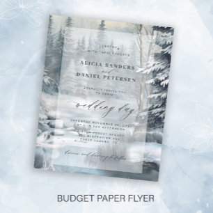 Budget winter sneeuw dennenbos trouwuitnodiging flyer