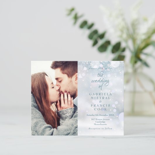 Budget Winter Sneeuwvlokken Foto's Trouw Uitnodigi (Staand voorkant)