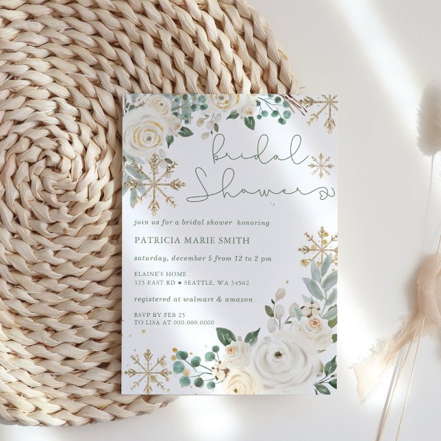 Budget Winter Snowflake Floral Vrijgezellenfeest (Christmas Winter Snowflake Floral bridal shower Invitation)