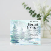 Budget Winter Waterverf Blauwgroen bruiloft uitnod (Staand voorkant)