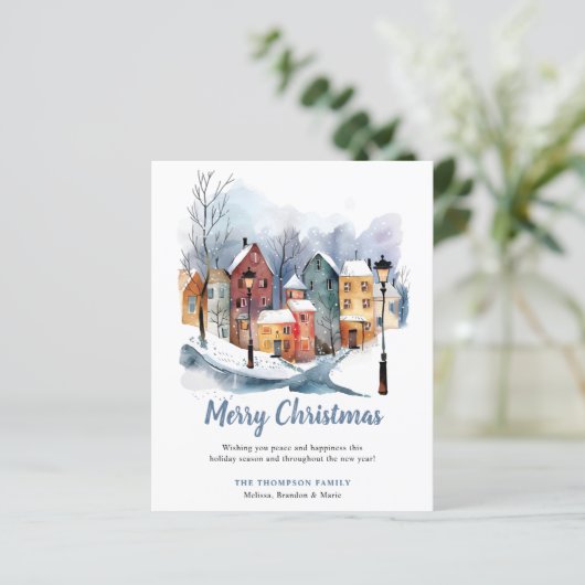 BUDGET Winter Waterverf Huizen Kerstgroet (Staand voorkant)