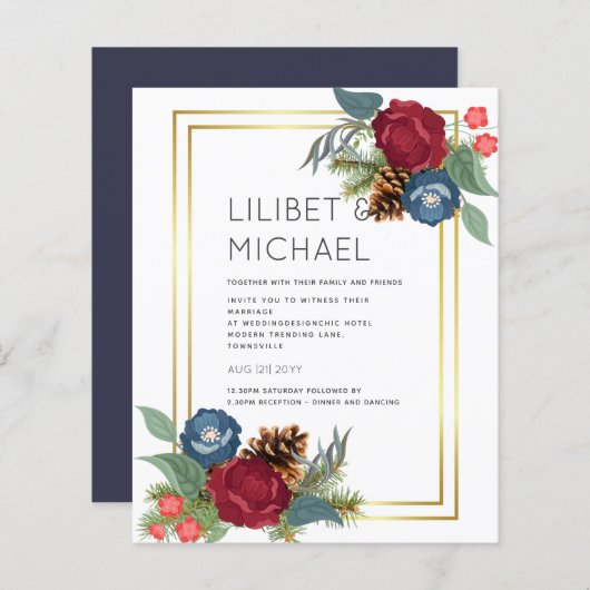 BUDGET Winter Weddenschap Burgundy Blauwgroen Blue (Voorkant / Achterkant)