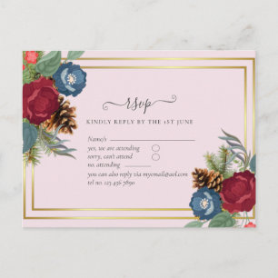 BUDGET Winter Weddenschap Burgundy Blauwgroen Blue Briefkaart