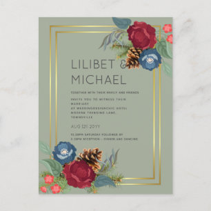 BUDGET Winter Weddenschap Burgundy Blauwgroen Blue Briefkaart