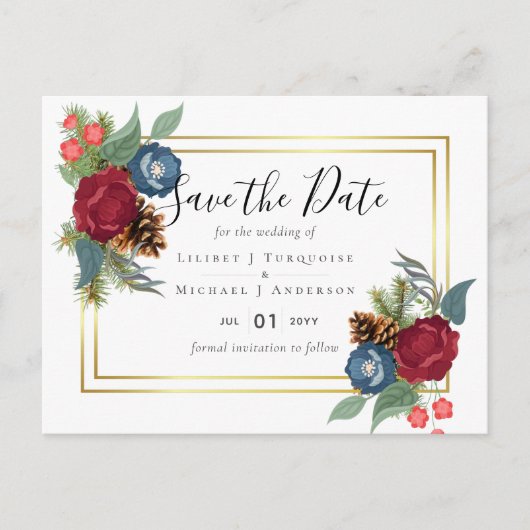 BUDGET Winter Weddenschap Burgundy Blauwgroen Blue Briefkaart (Voorkant)