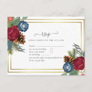 BUDGET Winter Weddenschap Burgundy Blauwgroen Blue Briefkaart