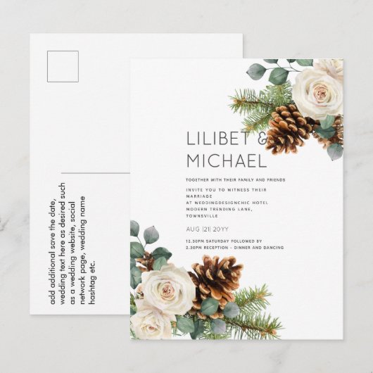 BUDGET Winter Weddenschap Eucalyptus Greenery Roze Briefkaart (Voorkant / Achterkant)