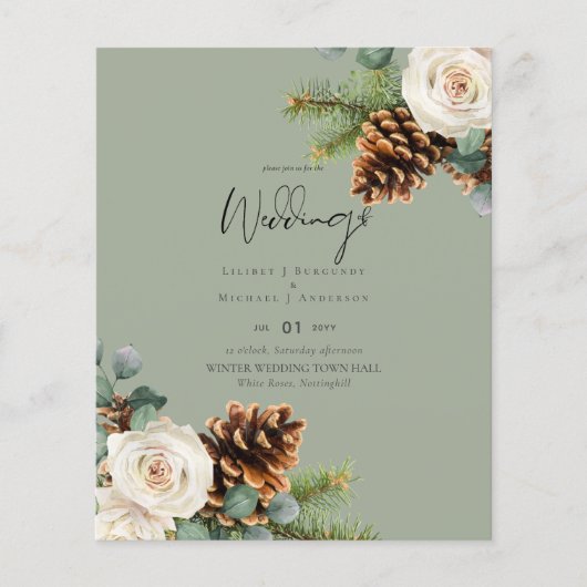 BUDGET Winter Weddenschap Eucalyptus Greenery Roze Flyer (Voorkant)
