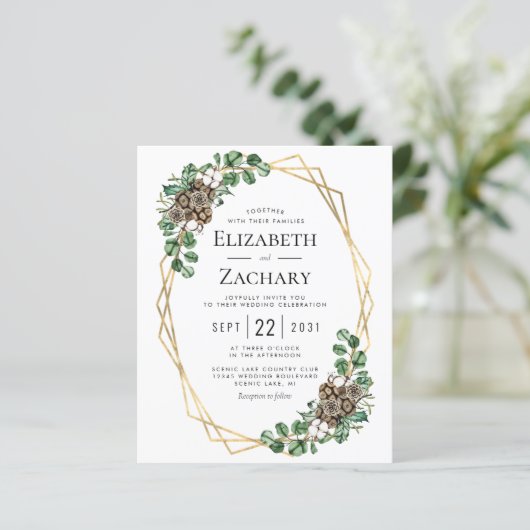 Budget Winter Wedding Waterverf Greenery Invite (Staand voorkant)