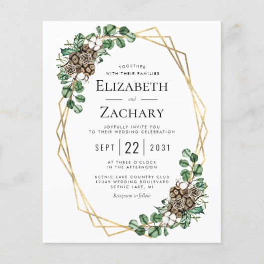 Budget Winter Wedding Waterverf Greenery Invite (Voorkant)