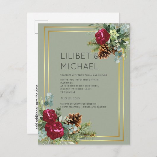 BUDGET Winter Weduwschap Bourgogne Rozen Eucalyptu Briefkaart (Voorkant / Achterkant)