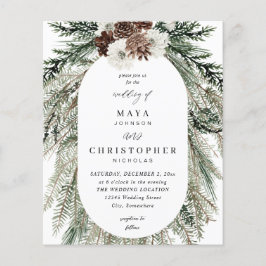 Budget Winter White Floral & Pine 2 Wedding Flyer