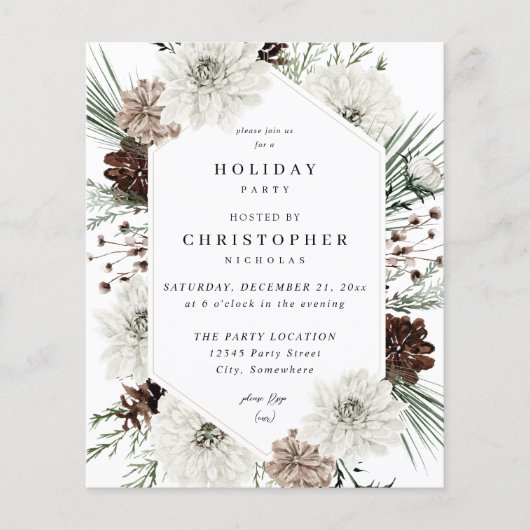 Budget Winter White Floral & Pine XMas of Holiday Flyer (Voorkant)