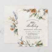 Budget Winter Witte Bloemen Groene Uitnodiging (Voorkant / Achterkant)