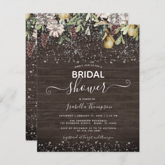 Budget Winter Wooden Bridal Shower Uitnodiging (Voorkant / Achterkant)