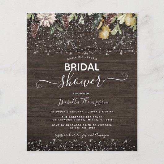 Budget Winter Wooden Bridal Shower Uitnodiging (Voorkant)