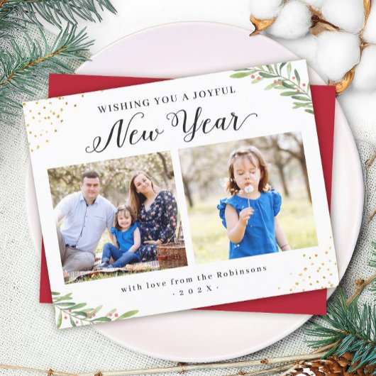 Budget Winterblad Nieuwe Jaar Fotokaart
