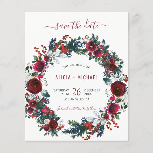 BUDGET winterbloemige waterverf huwelijksdag Flyer (Voorkant)