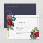 BUDGET  Winterhuwelijk Burgundy Turkoois Blauw Mod Briefkaart (Voorkant / Achterkant)