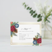 BUDGET  Winterhuwelijk Burgundy Turkoois Blauw Mod Briefkaart (Staand voorkant)