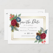 BUDGET Winterhuwelijk Burgundy Turkoois Modern Briefkaart (Voorkant / Achterkant)