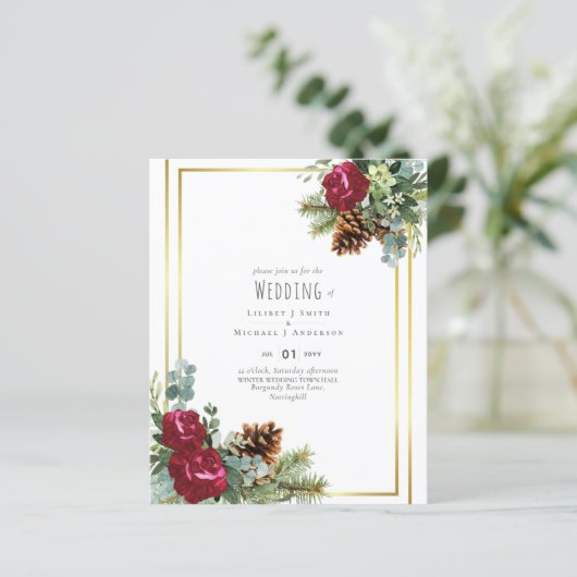 BUDGET Winterhuwelijk Rode Rozen Eucalyptus (Staand voorkant)