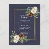 BUDGET Winterhuwelijk Witte Rozen Goud Stof Blauw Briefkaart (Voorkant)