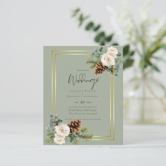 BUDGET Winterhuwelijk Witte Rozen Goud Stofblauw (Staand voorkant)