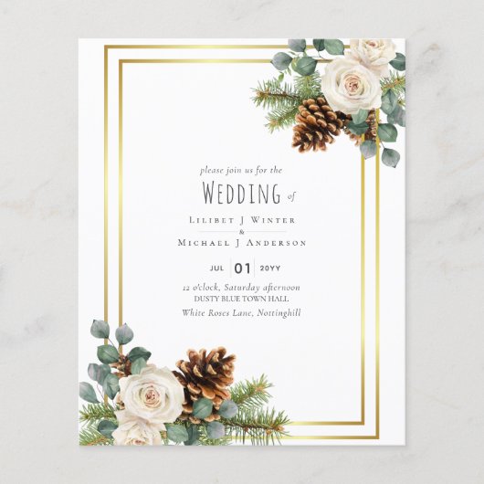 BUDGET Winterhuwelijk Witte Rozen Goud Stofblauw (Voorkant)