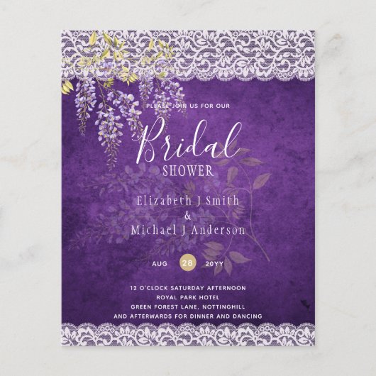 BUDGET Wisteria Floral Lace VRIJGEZELLENFEEST INVI Flyer (Voorkant)