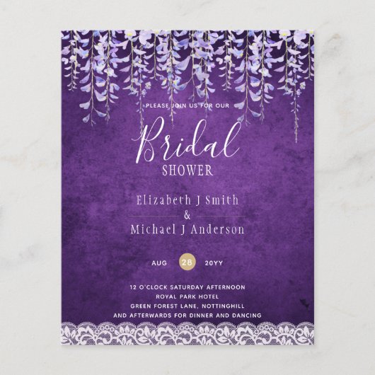 BUDGET Wisteria Floral Lace VRIJGEZELLENFEEST INVI Flyer (Voorkant)