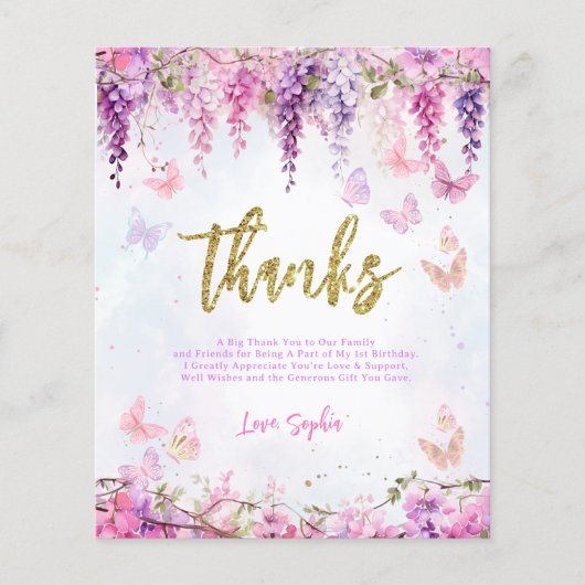 BUDGET Wisteria Gold Butterfly Verjaardag Dank u (Voorkant)