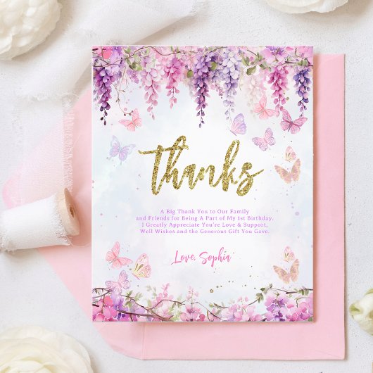 BUDGET Wisteria Gold Butterfly Verjaardag Dank u