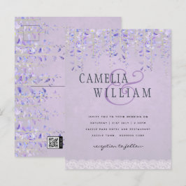 BUDGET Wisteria Paars Floral Lace Wedding INVITE Briefkaart