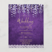 BUDGET Wisteria Paars Floral Lace Wedding INVITE Flyer (Voorkant)