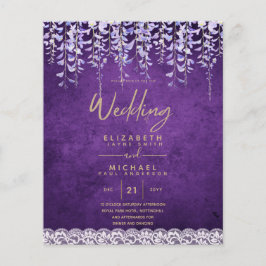 BUDGET Wisteria Paars Floral Lace Wedding INVITE Flyer