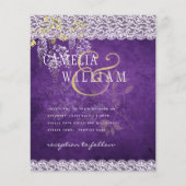 BUDGET Wisteria Paars Floral Lace Wedding INVITE Flyer (Voorkant)