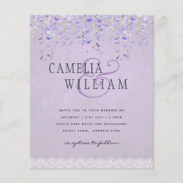 BUDGET Wisteria Paars Floral Lace Wedding INVITE Flyer