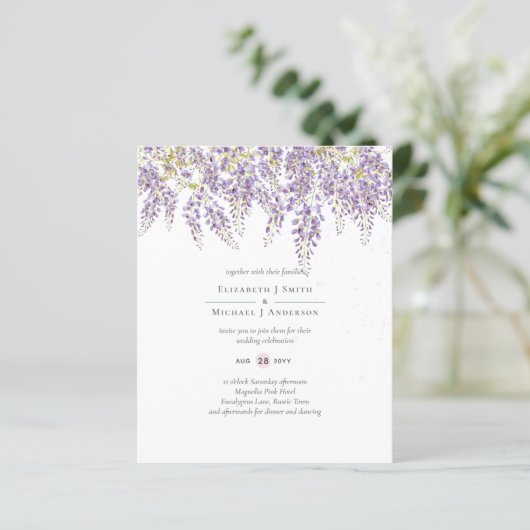 BUDGET Wisteria Paars Floral Wedding Invites (Staand voorkant)