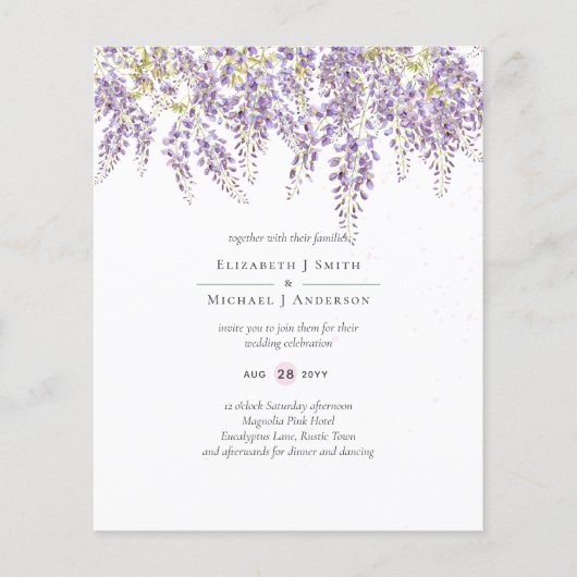 BUDGET Wisteria Paars Floral Wedding Invites Flyer (Voorkant)