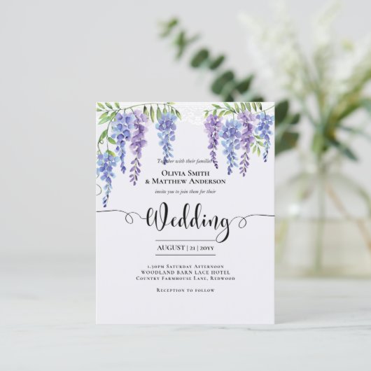 Budget Wisteria Paarse Bloemen Kant Bruiloft (Staand voorkant)