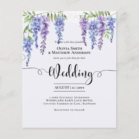 Budget Wisteria Paarse Bloemen Kant Bruiloft (Voorkant)