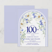 Budget Wit Blauw Bloemen 100e Verjaardag Uitnodige (Voorkant / Achterkant)