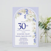 Budget Wit Blauw Bloemen 30e Verjaardag Uitnodigen (Staand voorkant)